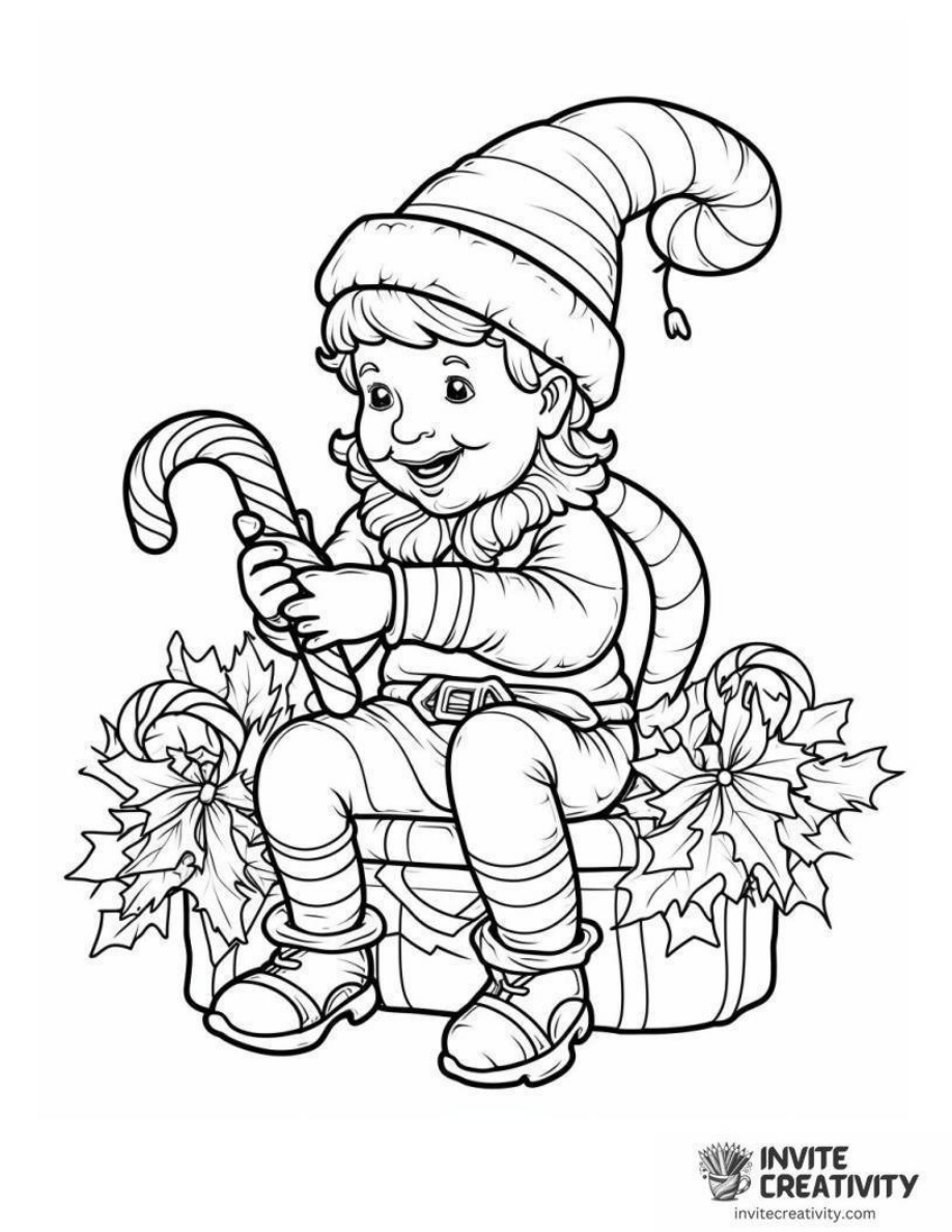 Christmas Elf Holding Candy Cane