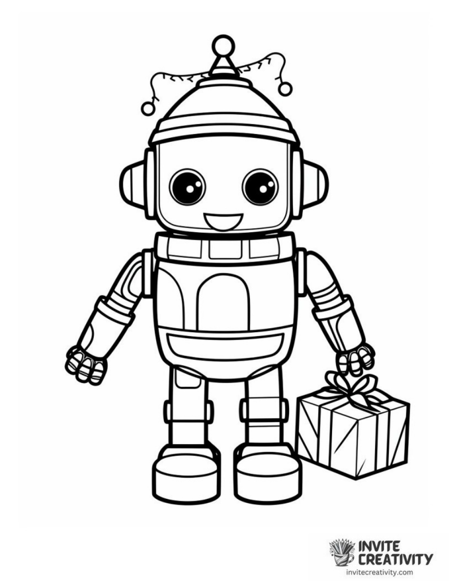 Christmas Robot Coloring Page of
