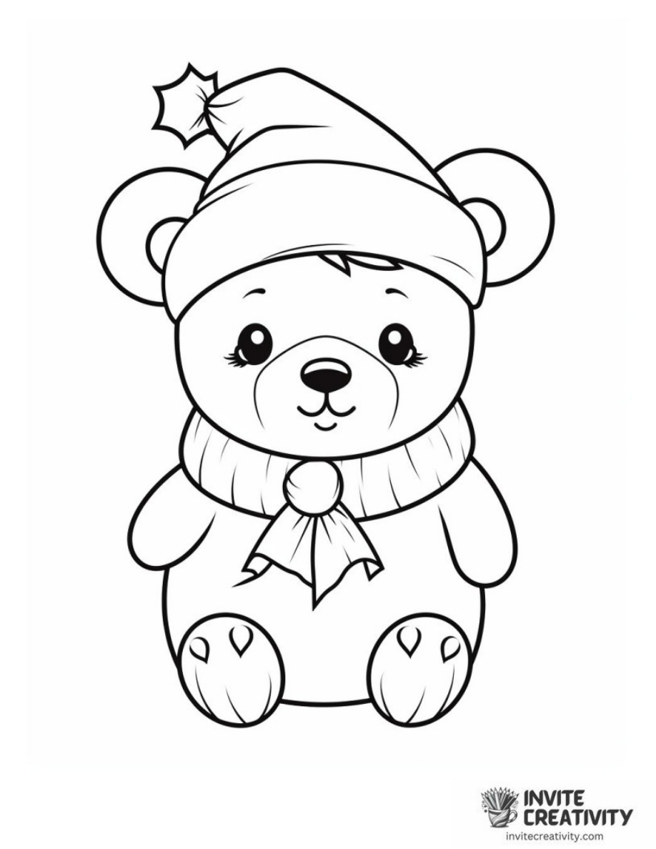 Christmas Teddy Bear Coloring Sheet of