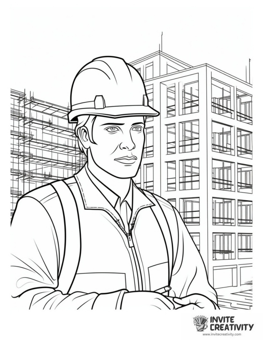 Contsruction Worker and a Building