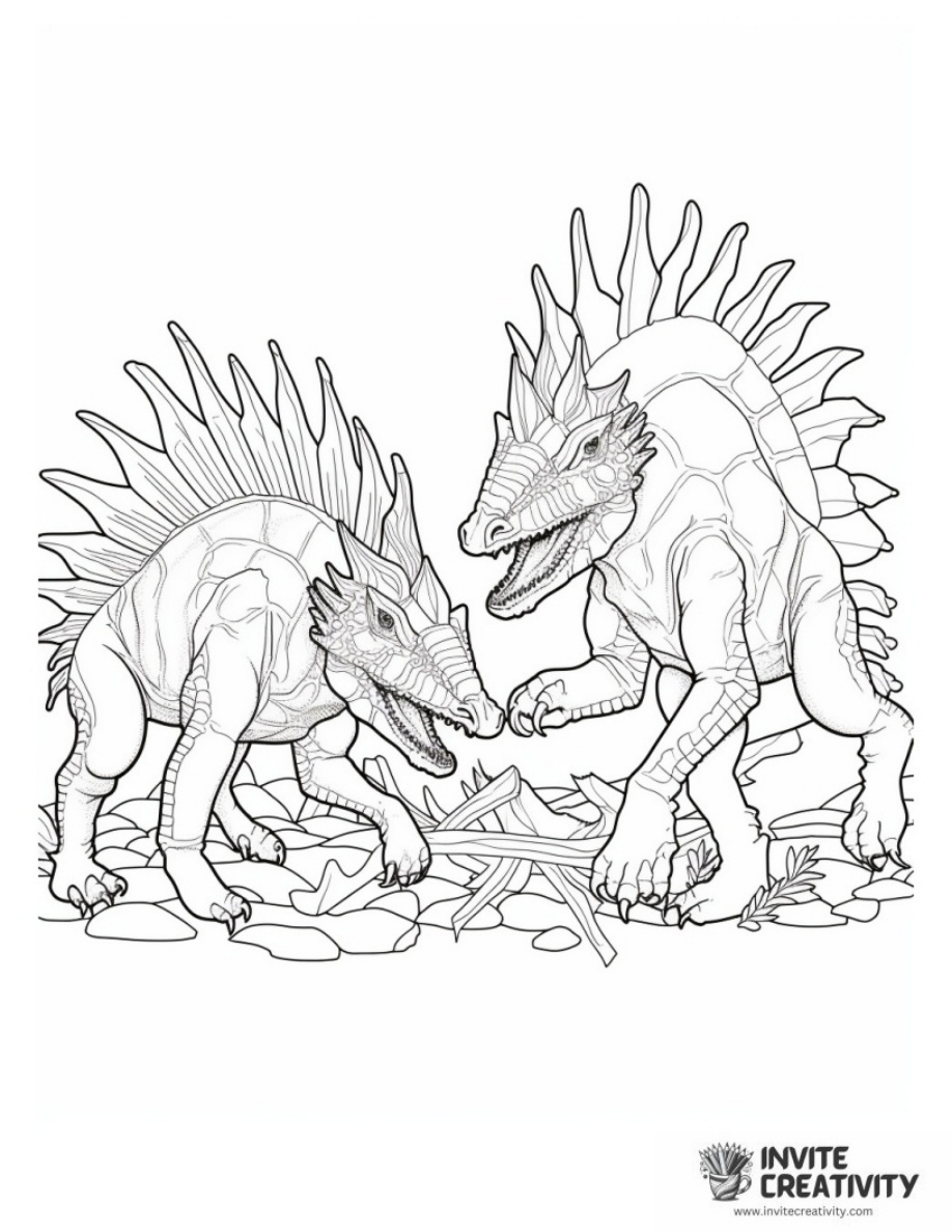 Detailed Stegosaurus Fighting