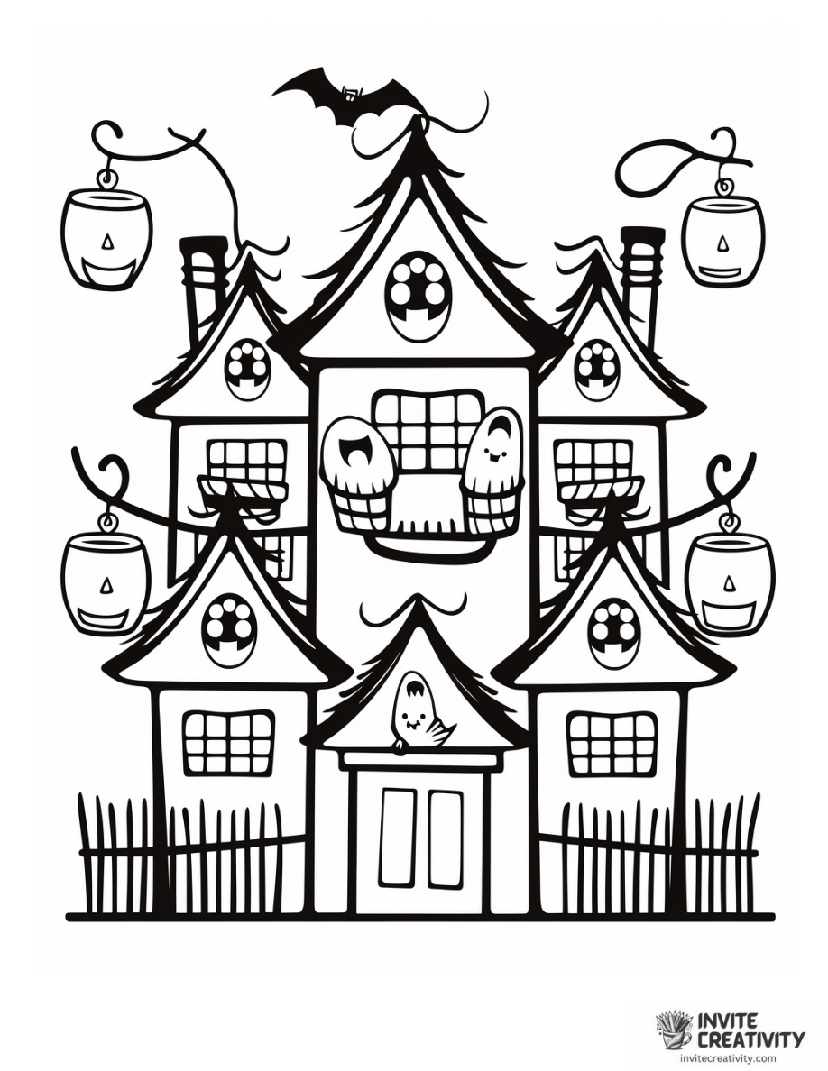 Large Haunted House with Floating Lanterns