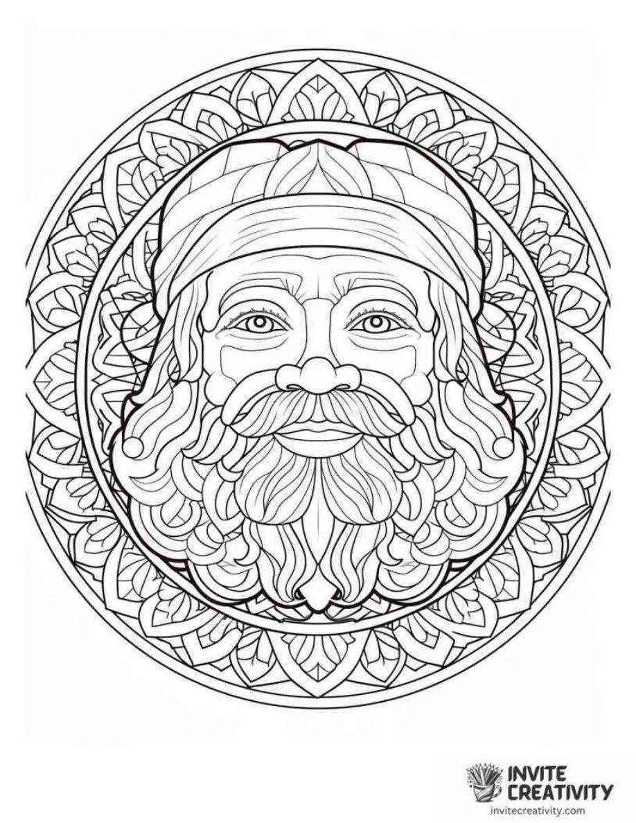Santa Mandala Coloring Page of