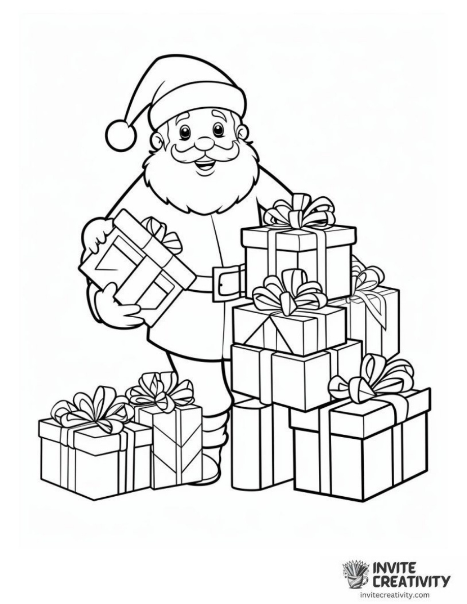 Santa with Presents Coloring Sheet of
