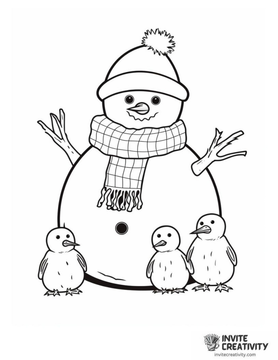 Snowman with Cute Animals