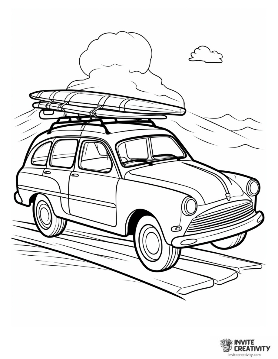 Surfboard Strapped on Top of a Car